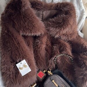 Luxurious Brown Faux Fur Coat